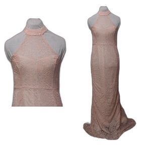 Unbranded dress Women XL pale pink lace halter evening gown Beachy Wedding Guest